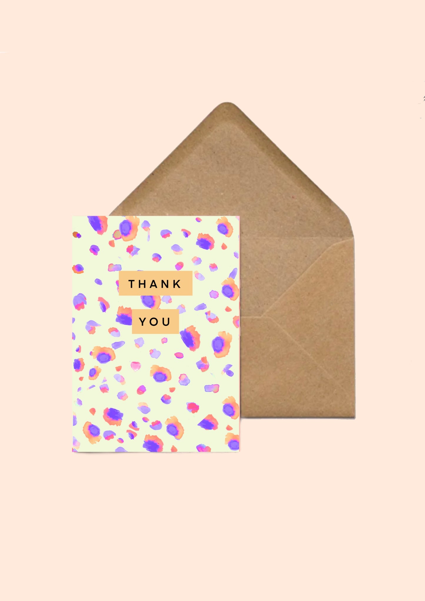 Thank you card ~ yellow and blue leopard print