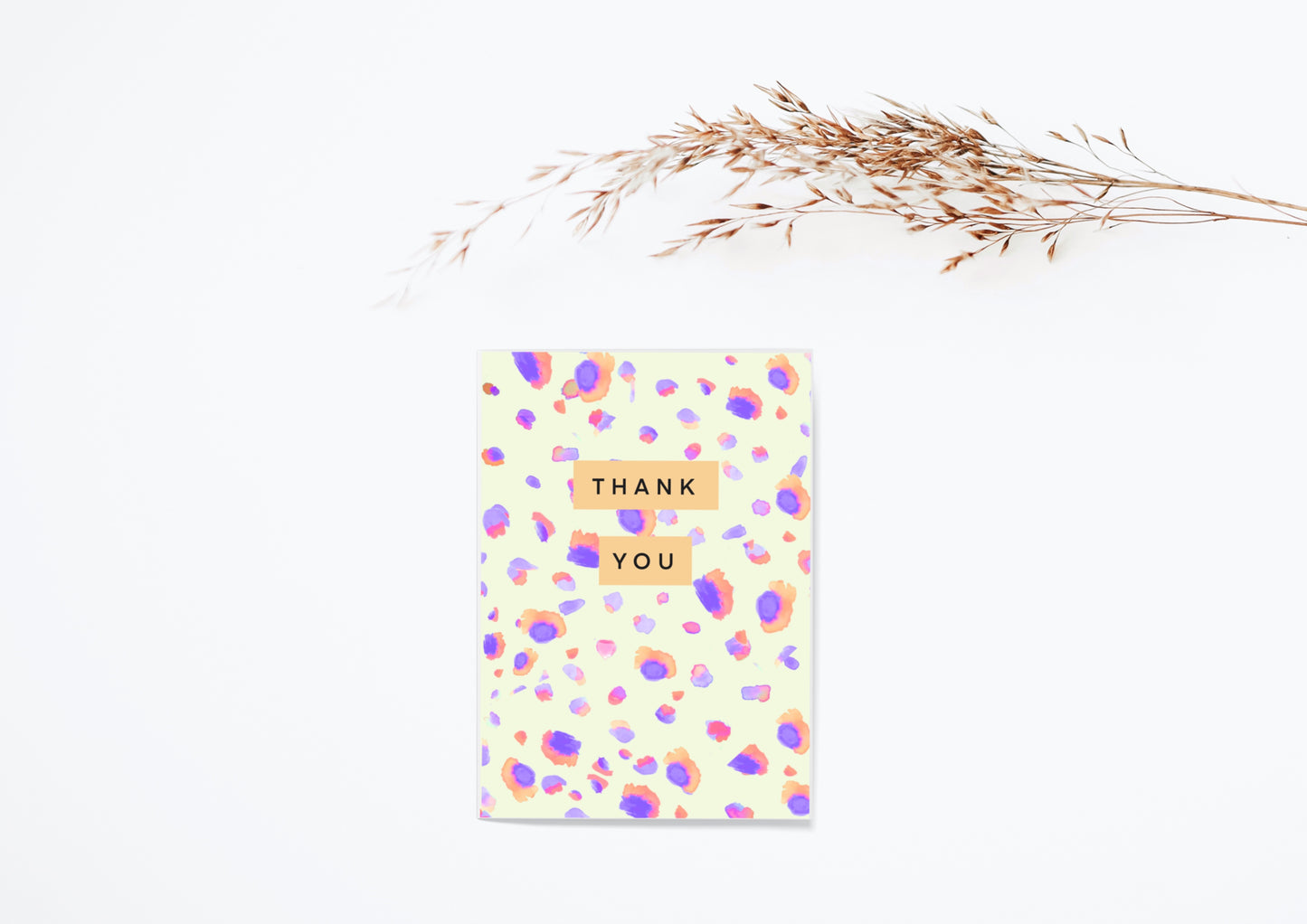 Thank you card ~ yellow and blue leopard print