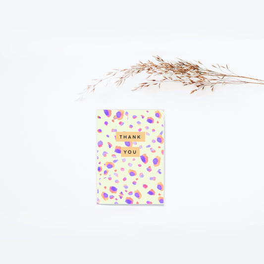 Thank you card ~ yellow and blue leopard print