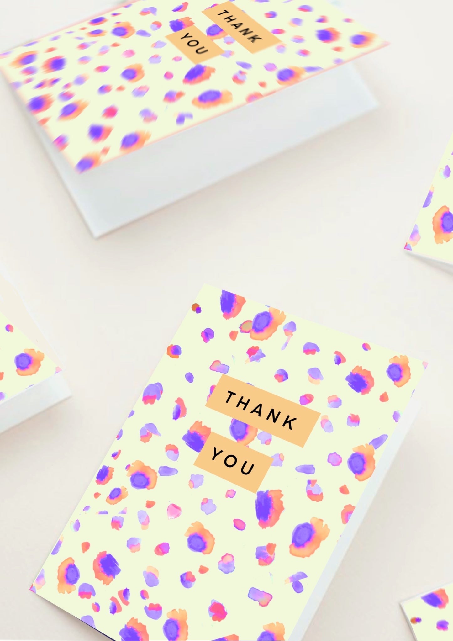 Thank you card ~ yellow and blue leopard print