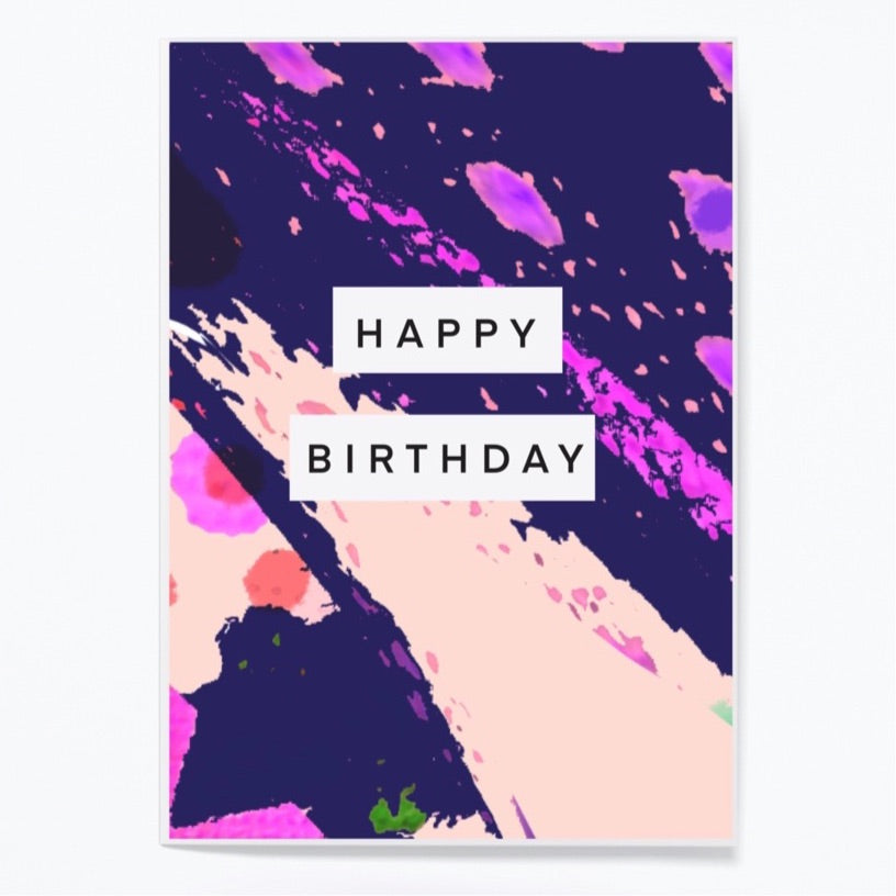 Birthday card ~ navy and pink print