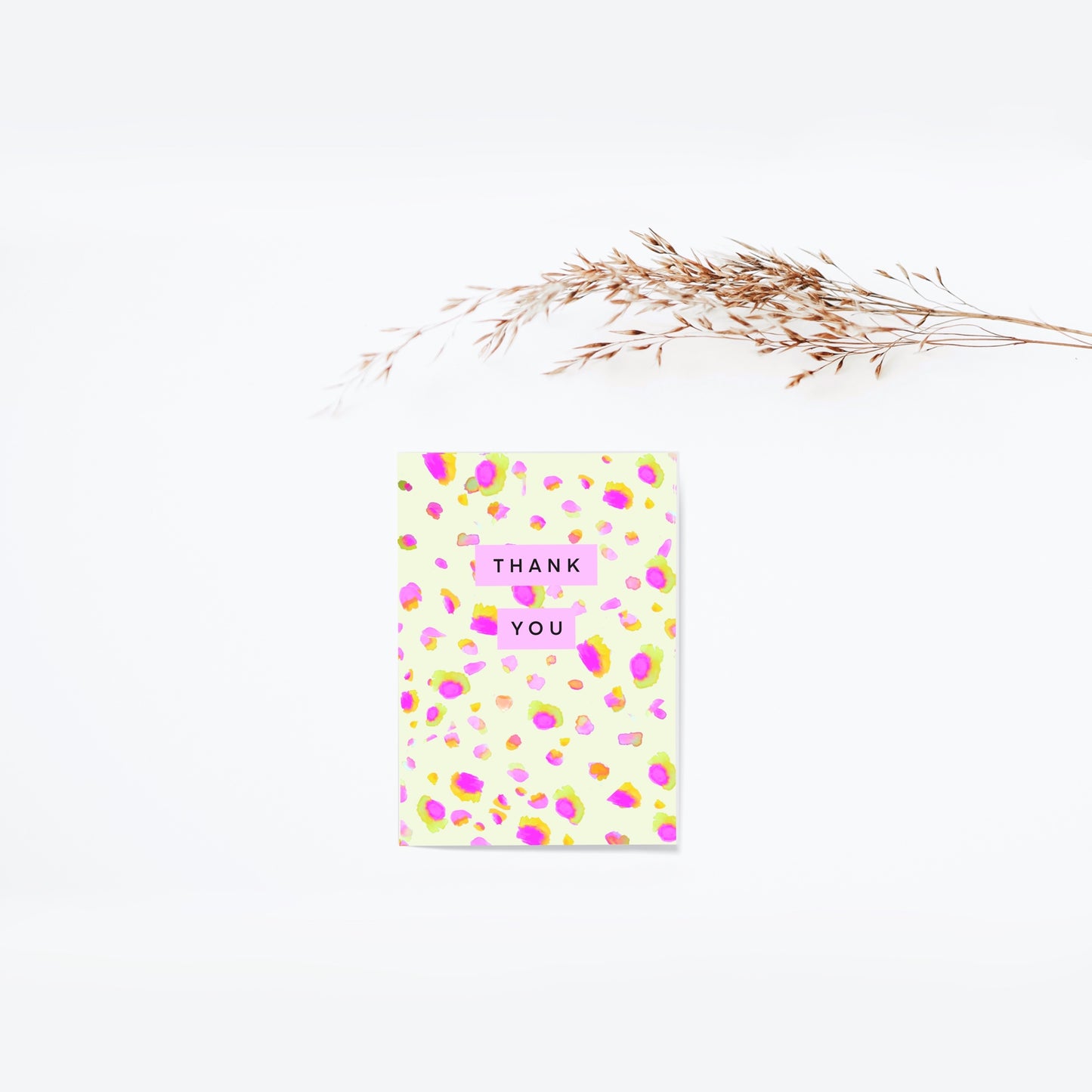 Thank you card ~ yellow and pink leopard print