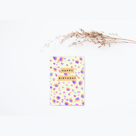 Birthday card ~ yellow and blue leopard print